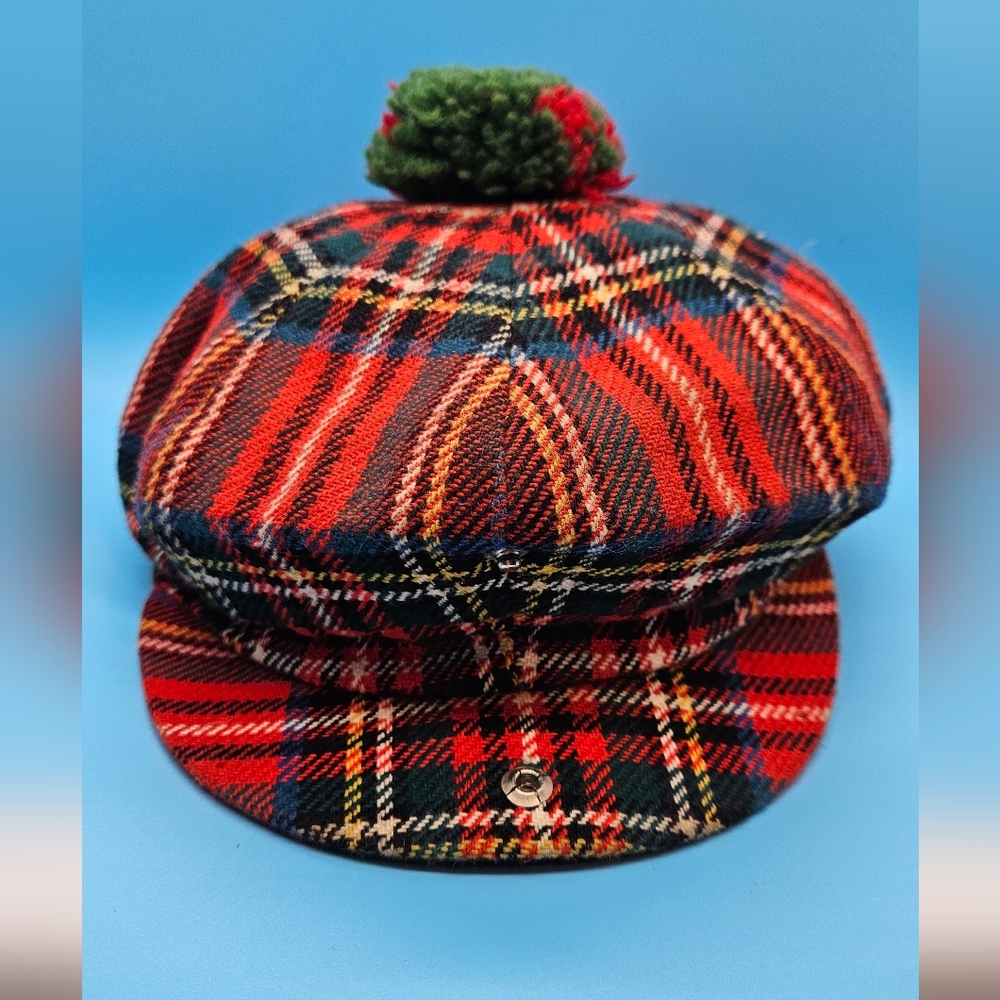 Vintage Dunn & Co The Links Country Cap red tartan plaid cabbie golf hat